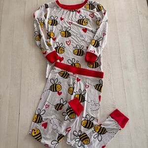 Little Sleepies “Bee Mine” Bumblebee and Hearts Two Piece Bamboo Pajamas 3T GUC